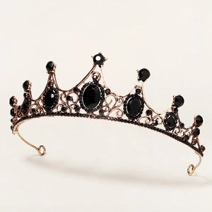 Barokke bruidstiara met zwarte strass-steentjes en roségoud legeringsframe voor bruiloften