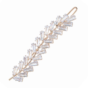 Pince à cheveux élégante en forme de feuille dorée avec zircons pour femmes