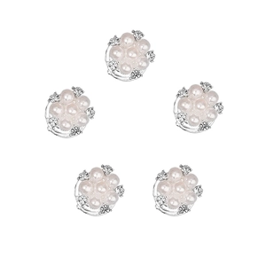 Lot de 5 pinces à cheveux florales avec perles et cristaux sur base en alliage argent