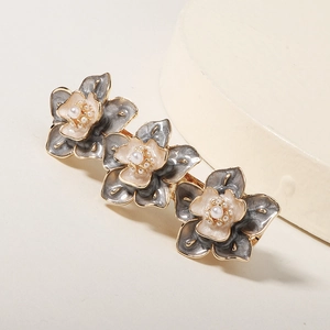 Barrette à cheveux florale en alliage avec émail bleu et rose et perles nacrées