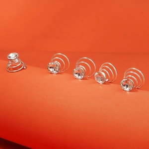 Lot de 5 épingles à cheveux spirales argentées avec strass pour chignons élégants