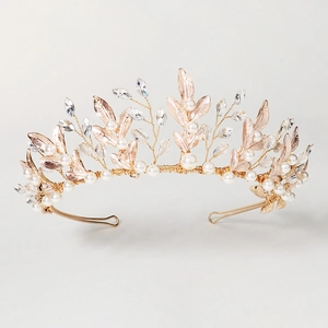 Handmade Forest Style Alloy Bridal Crown With Imitation Artificial Pearls And Crystals Leaf Design Elegant Wedding Party Tiara For Women