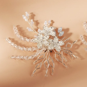 Macro shot of silver wedding shoe clips with luxury pearls and crystal tassels
