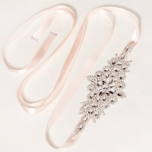 Luxurious bridal satin belt with marquise rhinestone floral applique for wedding dresses