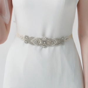 Luxury Bridal Sash Belt Rhinestone Imitation Artificial Pearl Hand Stitched Ribbon Waistband For Wedding Dress Party Women Accessory