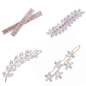 Elegant rose gold hair clips set with zircon stones for women minimalist styling