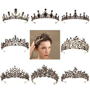 Vintage Barok Bruidskroon Zwart Strass Legering Gotisch Halloween Tiara Voor Bruiloft Fotografie Feest Haaraccessoires