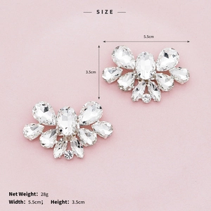 Detailed view of silver rhinestone shoe clips with 5.5cm by 3.5cm size measurements