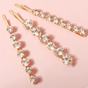 Minimalist Gold Alloy Rhinestone Hair Clips Fashion Wave Straight Bobby Pins Party Hair Accessories For Women