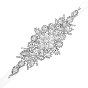 Luxury rhinestone bridal belt with sparkling crystals on white satin ribbon for wedding dress