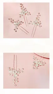 Détail d'épingles à cheveux de mariée avec perles blanches et cristaux de strass brillants