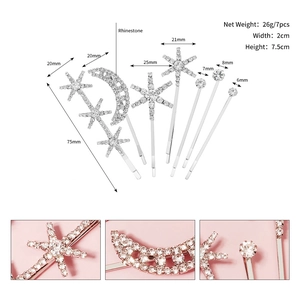 Tableau de tailles détaillé pour le lot de 7 barrettes en strass étoiles et lunes