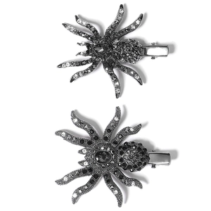 Sparkling rhinestone spider hair clips set in gunmetal finish for Gothic party hair decor