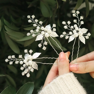 Épingles à Cheveux Mariage Argent Fait à la Main Künstliche Perle d'Imitation Strass Feuille Élégant Accessoire Cheveux de Mariée