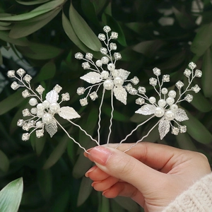 Lot de 3 épingles à cheveux de mariée argentées avec perles et strass brillants