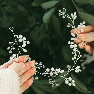 Handmade Silver Bridal Hair Vine With Artificial Pearls And Crystals Elegant Floral Wedding Headpiece For Women Banquet Accessory