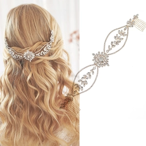 Luxury Silver Alloy Rhinestone Bridal Hair Comb Vintage Floral Leaf Wedding Party Headpiece For Women Hair Jewelry