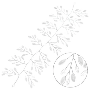 Detail view of white bridal hair vine with pearls and acrylic flowers on silver wire