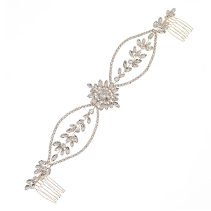 Elegant silver bridal hair comb set with sparkling rhinestones and leaf-shaped floral design