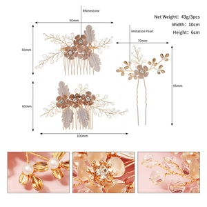 Detailed view of handmade bridal hair comb set with crystal flowers and pearls