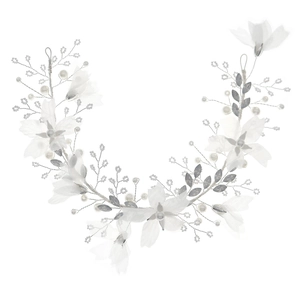 Handmade bridal hairpiece with white tulle flowers, faux pearls and silver wire accents