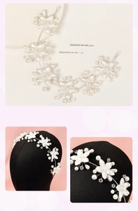 Détail de vigne à cheveux mariée avec perles, fleurs acryliques et épingles
