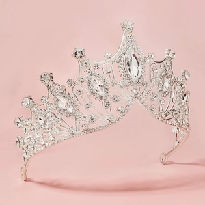 Detailed macro view of the silver Baroque tiara featuring intricate pear-cut crystals