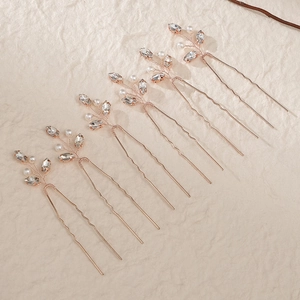 6er-Set Roségold Braut-Haarnadeln mit Marquise-Kristallen und eleganten Perlen