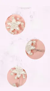 Détails de fleurs en acrylique faites main et perles lustrées sur le bandeau de mariée