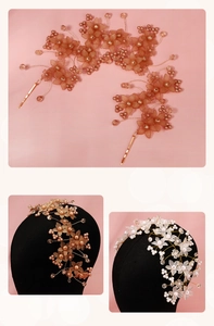 Detail eines handgefertigten Brautstirnbands mit Harzblumen, Perlen und Kristallen
