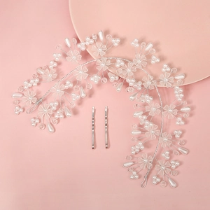 Handmade Imitation Artificial Pearl Flower Bridal Hairband Silver Copper Wire Floral Vine Wedding Headpiece For Women Jewelry