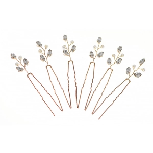 Elegantes 6-teiliges Brauthaarnadel-Set mit weißen Perlen und glitzernden Strasssteinen