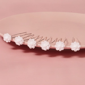 Handmade White Flower Hair Stick Set Alloy Resin U-Shaped Hair Pins For Bridal Wedding Party Women Hair Accessories