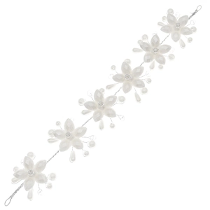 Handmade bridal headband with white acrylic flowers and pearls on silver wire