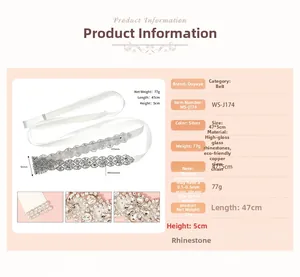 Detail view of luxurious silver bridal belt featuring crystal rhinestones and white satin ribbon