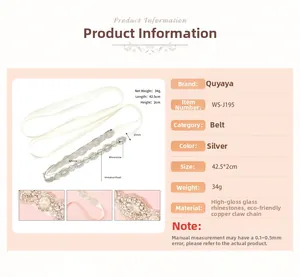 Spécifications détaillées de taille pour ceinture mariée en strass et perles argent