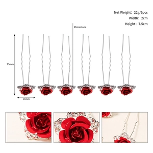 Détails d'épingles à cheveux rose rouge avec strass indiquant les dimensions et forme en U