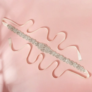 Elegant bridal belt with sparkling rhinestones and pearls on a premium satin ribbon