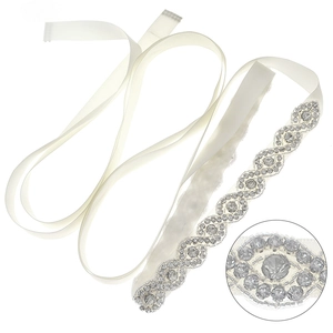 Elegant Ivory Satin Bridal Belt For Women Rhinestone Inlaid Wave Pattern Wedding Dress Sash Luxury Party Dress Accessory