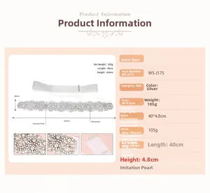 Détails de la ceinture de mariée avec strass de luxe et perles incluant les dimensions