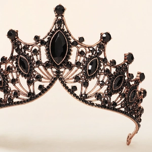 Baroque vintage bridal crown with gothic black crystals and rose gold filigree detail