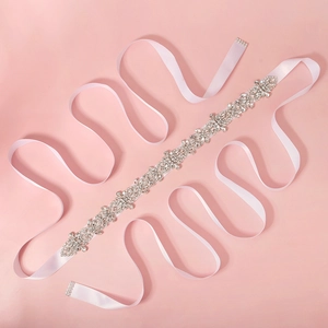 Ceinture de mariée rose pâle avec fleurs luxueuses en strass pour robe de mariée