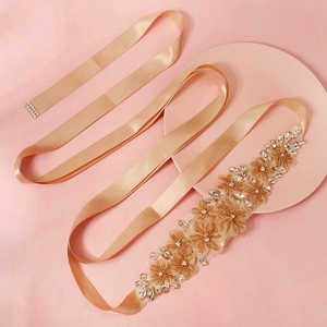 Elegante Cintura Sposa Matrimonio Fatta a Mano con Fiori in Tessuto Strass Nastro di Raso Accessori per Abito Donna Cerimonia