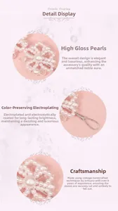Detailed macro view of handmade pearls and silver plated metal on bridal headband