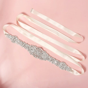 Elegant ivory satin bridal belt with sparkling crystal rhinestones for wedding dresses