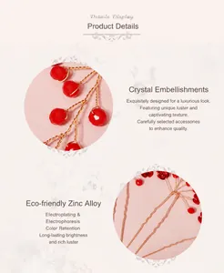 Détail de perles de cristal rouge et d'épingle à cheveux en alliage de zinc éco