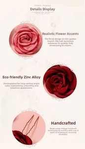 Détails de l'épingle à cheveux en alliage avec fleurs en tissu faites à la main en macro