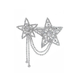 Detail von silberner Stern-Haarspange mit Strass-Quasten und Entenschnabel-Clip