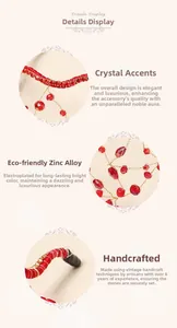 Close-up of handmade red crystal beaded headband with zinc alloy craft details