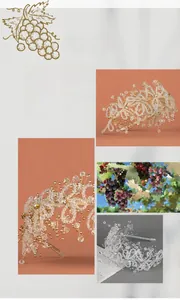 Close-up of handmade bridal headband with crystal beads and butterfly elements